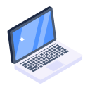 Open laptop with a blue-screen display on a light background in a cartoon style.