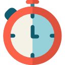 Stopwatch icon with a red rim and blue hands set to roughly 3:00, indicating a timer or countdown