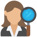 Phase 4 - Vexillum Woman in a blazer holding a magnifying glass, signaling search or investigation